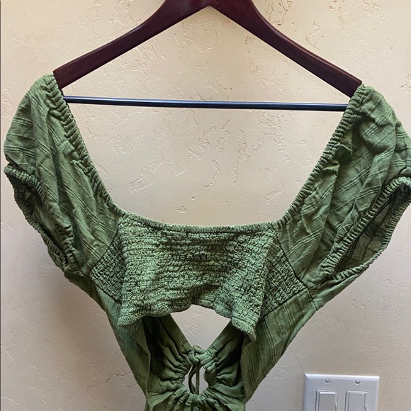 Sz S Free People Textured Green 100% Cotton Long Dress - Picture 3 of 5